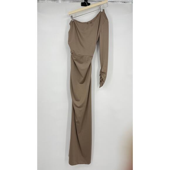 Michael Costello x REVOLVE | Gilly Maxi Dress in Taupe Jersey Asymmetric Gown XS - Picture 4 of 15